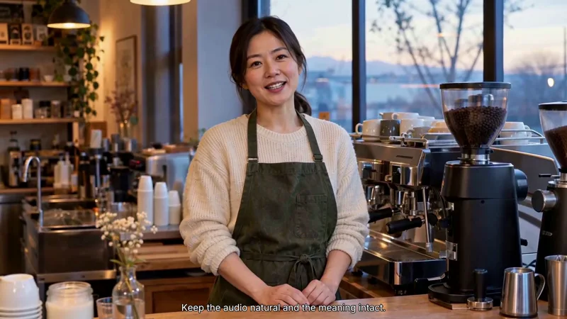 The owner behind the counter after the video cuts back to her.