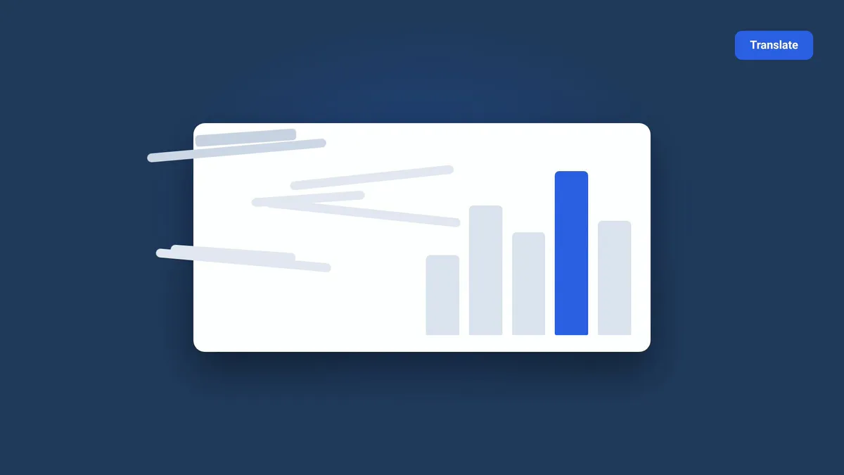 Opening shot of the Doc2Lang explainer video: a report's text lines and chart drift out of place after a Translate button is pressed.