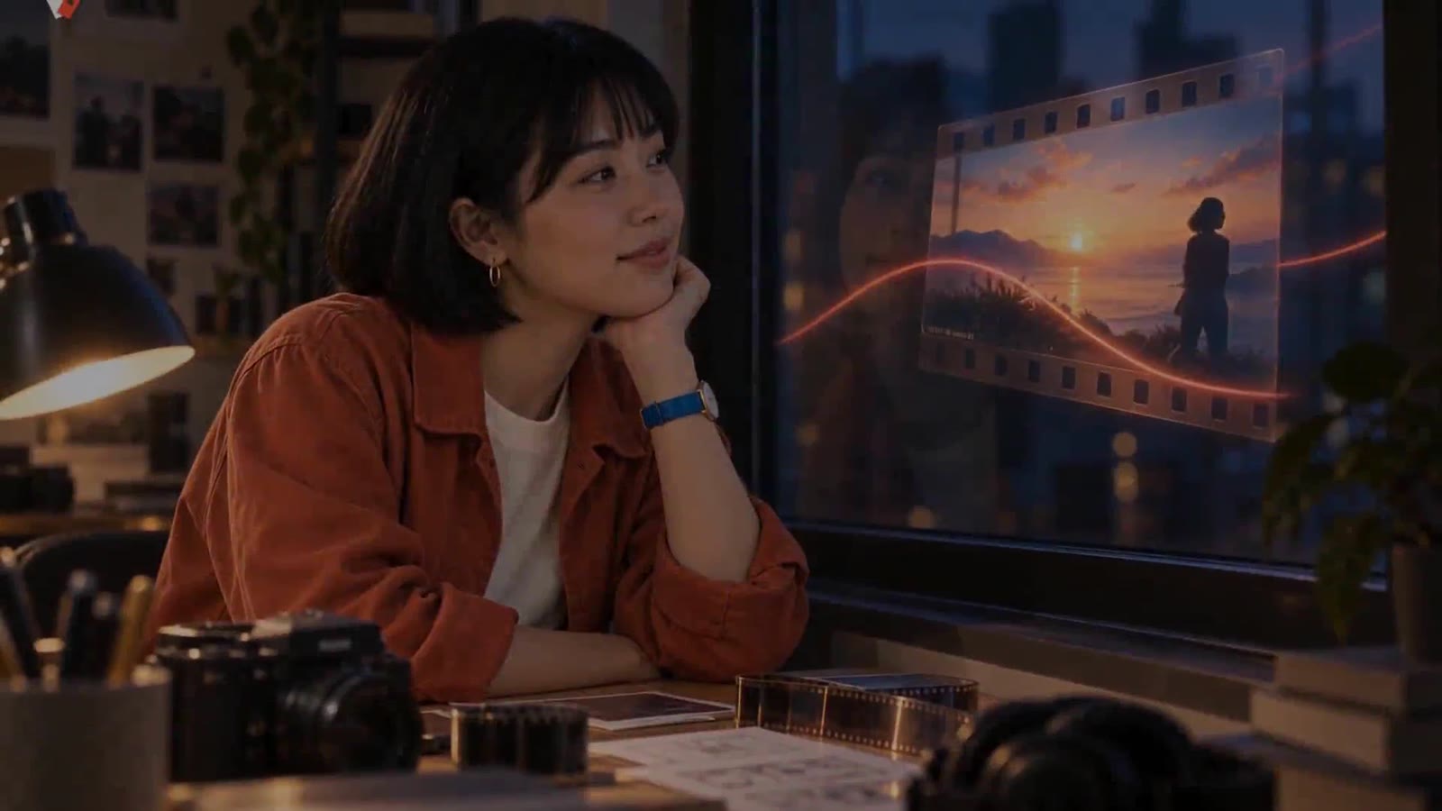 Preview frame of the delivered video: a creator at her desk by the window, evening light.